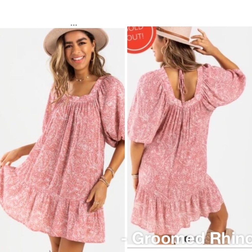 June & Ivy Pink Paisley Babydoll Swing Dress Size L